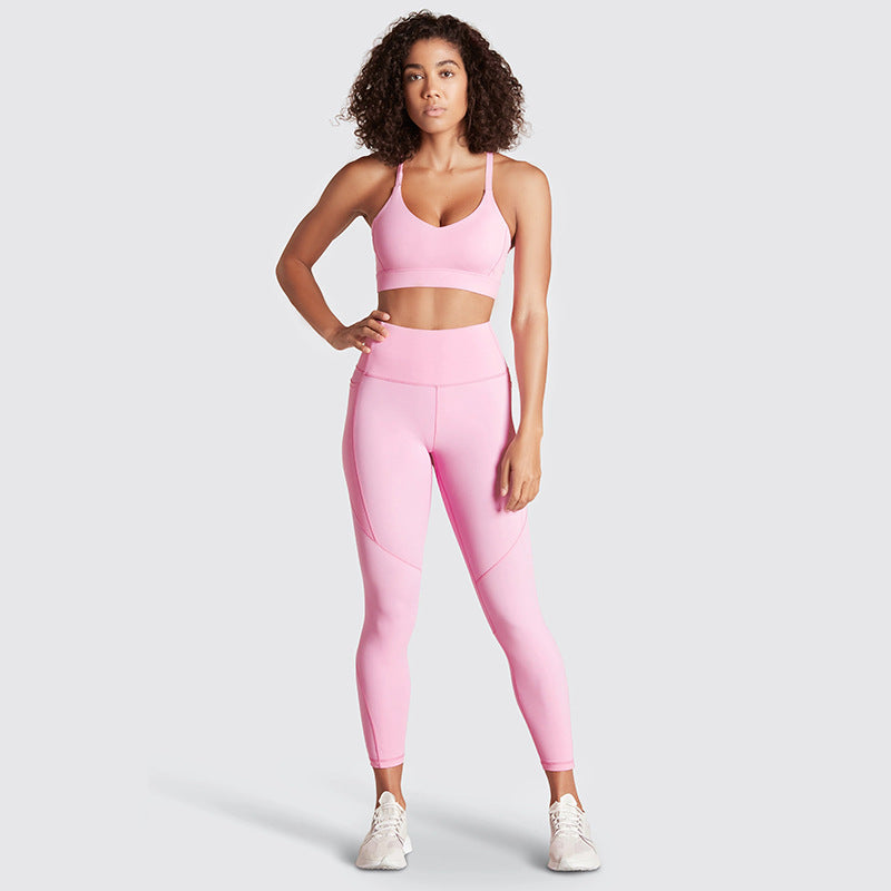 Printed Pocket Halter Bra Trousers Fitness Suit