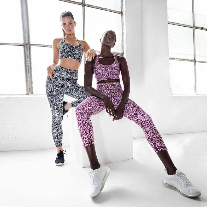 Printed Pocket Halter Bra Trousers Fitness Suit