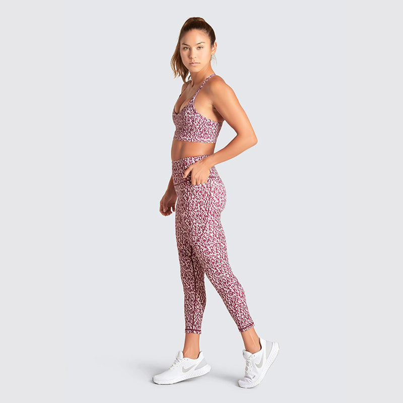 Printed Pocket Halter Bra Trousers Fitness Suit
