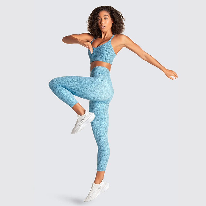 Printed Pocket Halter Bra Trousers Fitness Suit